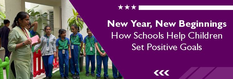 Teacher guiding students in New Year goal setting at school